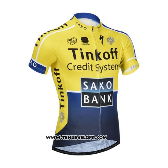 2014 Maillot Ciclismo Tinkoff Saxo Bank Bleu et Jaune Manches Courtes et Cuissard